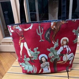 Red Western-Themed Tote Bag